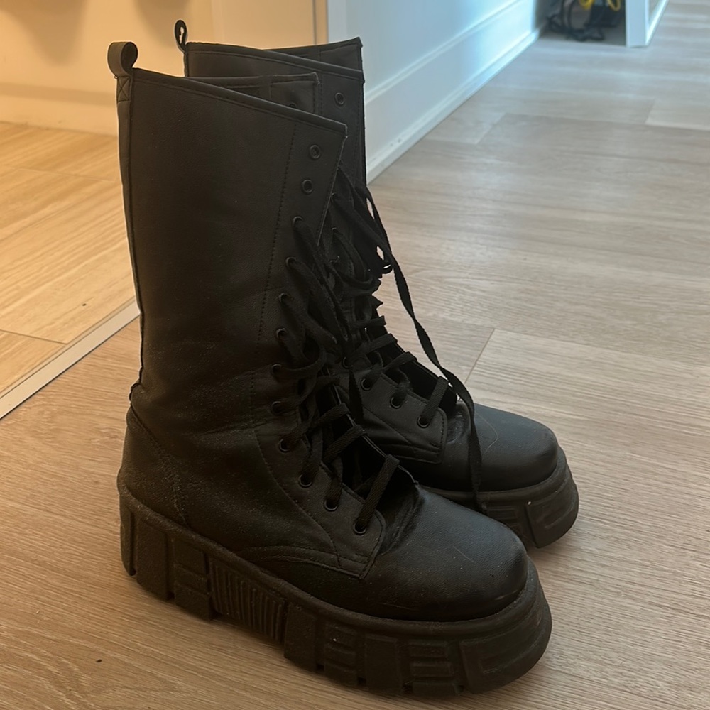 ASOS Black Knee High Lace Up Boots